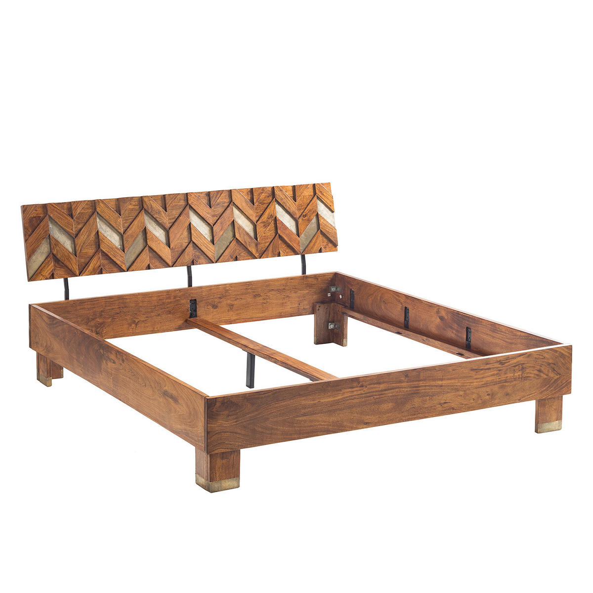 MASSIVHOLZBETT - Akazie massiv / Metall - Braun/Akaziefarben, Holz (180/200cm) - home24