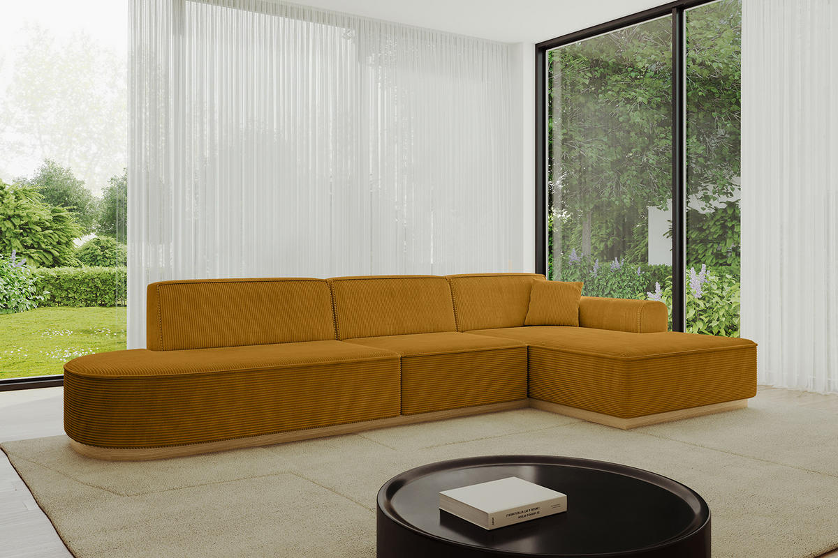 ECKSOFA Ottomane Rechts IREA-L2-v2 - 327x165x80 cm Senfgelb - Grün, Holzwerkstoff/Textil (327/165cm) - ALTDECOR