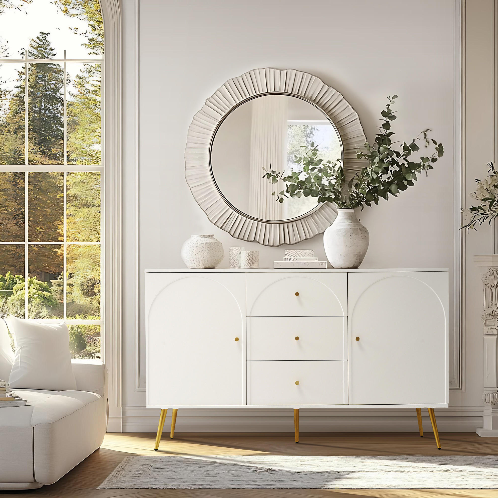 SIDEBOARD Cremeweiß 140/40/84 cm - Creme, Holzwerkstoff/Metall (40/84/140cm) - Urban Meuble