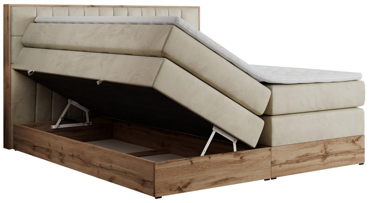 BOXSPRINGBETT AMORE KING 180/200 Beige Velvet - H3 - Beige, Holz/Textil (180/200cm) - MKS