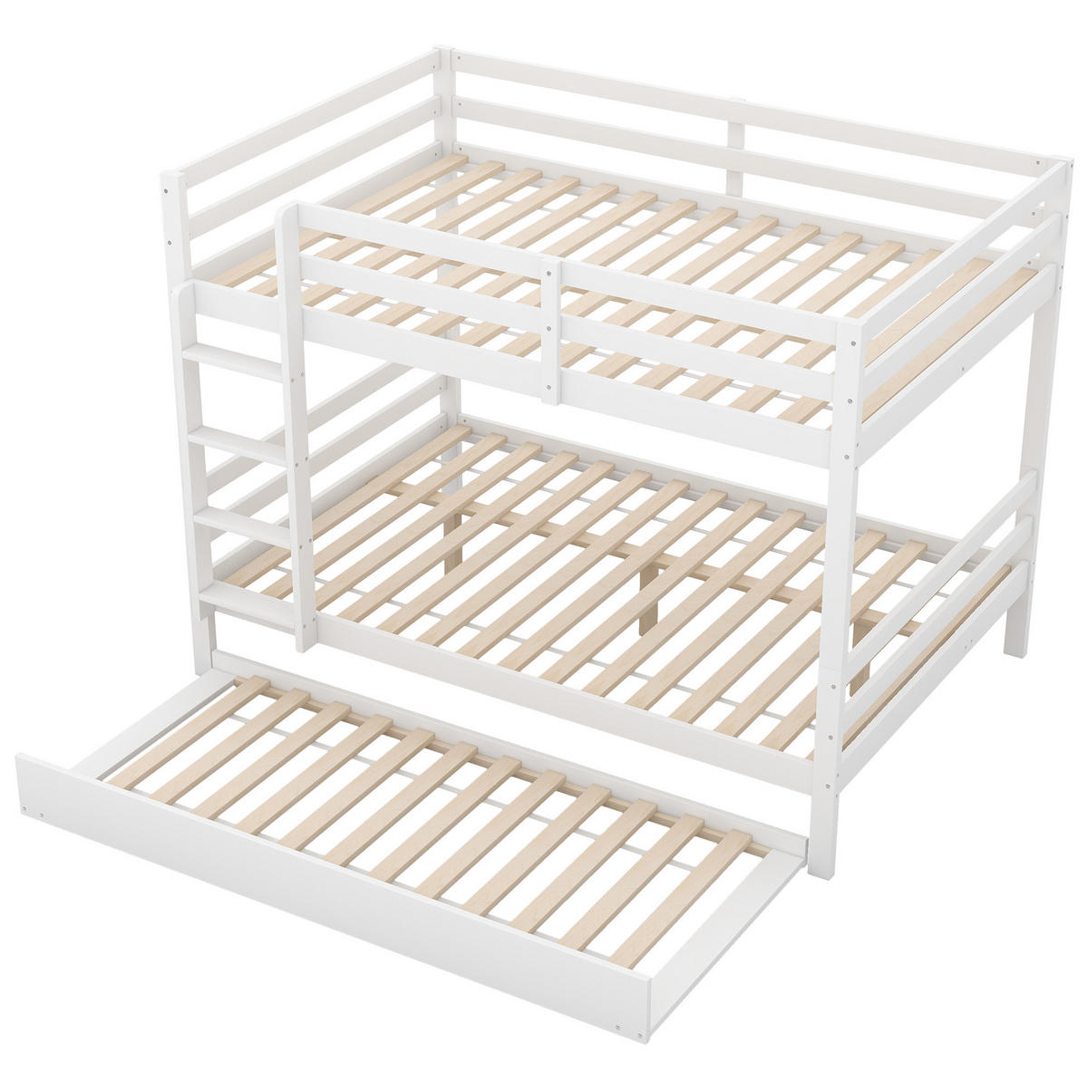 ETAGENBETT 140/200 cm Weiß mit Ausziehbett aus Kiefer - Weiß, Holz (140/200cm) - MIVRAY