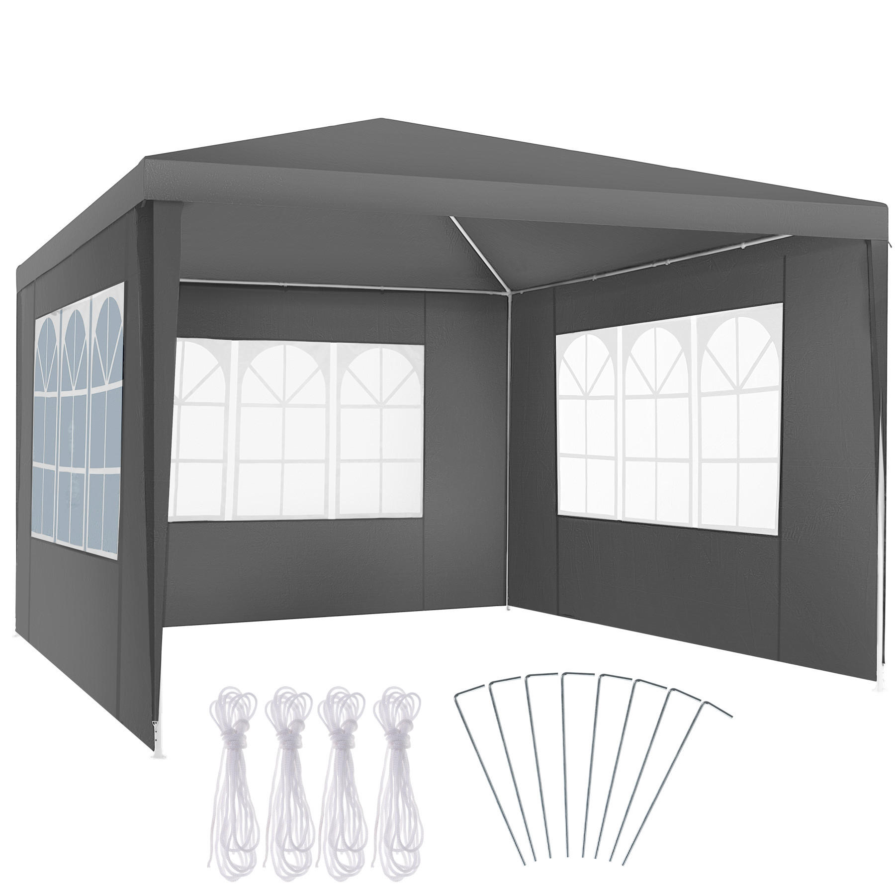 PAVILLON Baraban,inklusive Spannseile und Heringe,grau - Grau, Kunststoff (300/250/300cm) - tectake