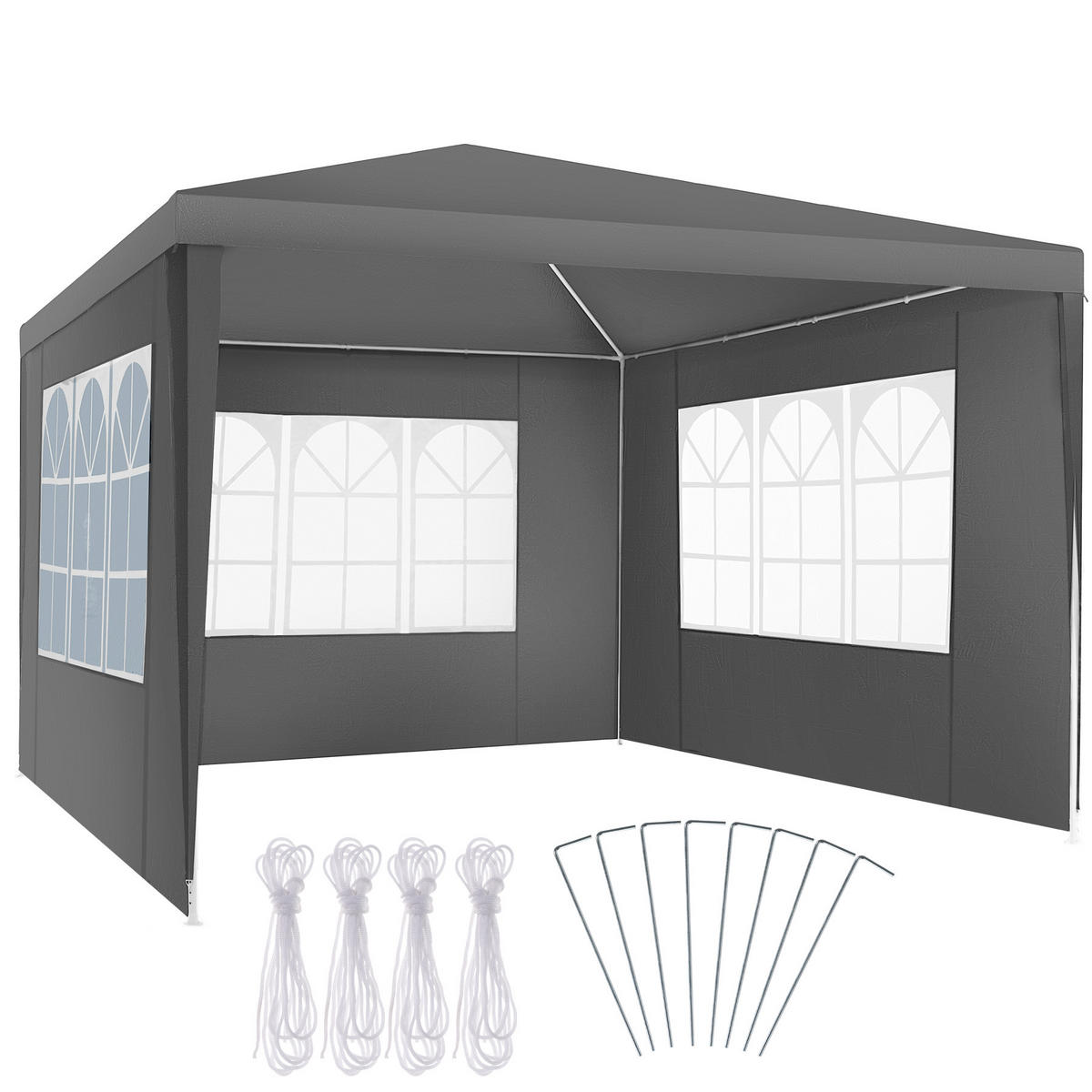 PAVILLON Baraban,inklusive Spannseile und Heringe,grau - Grau, Kunststoff (300/250/300cm) - tectake