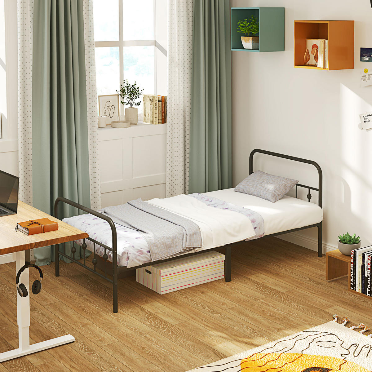 BETTRAHMEN für Matratze 200 x 90 cm, 82,5 cm hoch Metallbett, Schwarz - Schwarz, Metall - HOMCOM