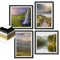 WANDBILDER 4er-Set - 50x50 cm & 40x60 cm Schwarzer Rahmen - Berglandschaften Wasserfall - Schwarz, Kunststoff (50/50cm) - ArtPrintCave