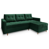ECKSOFA MILO L Grün Plüsch-Stoff mit Schlaffunktion - Grün, Holz (220/140cm) - MASSENO