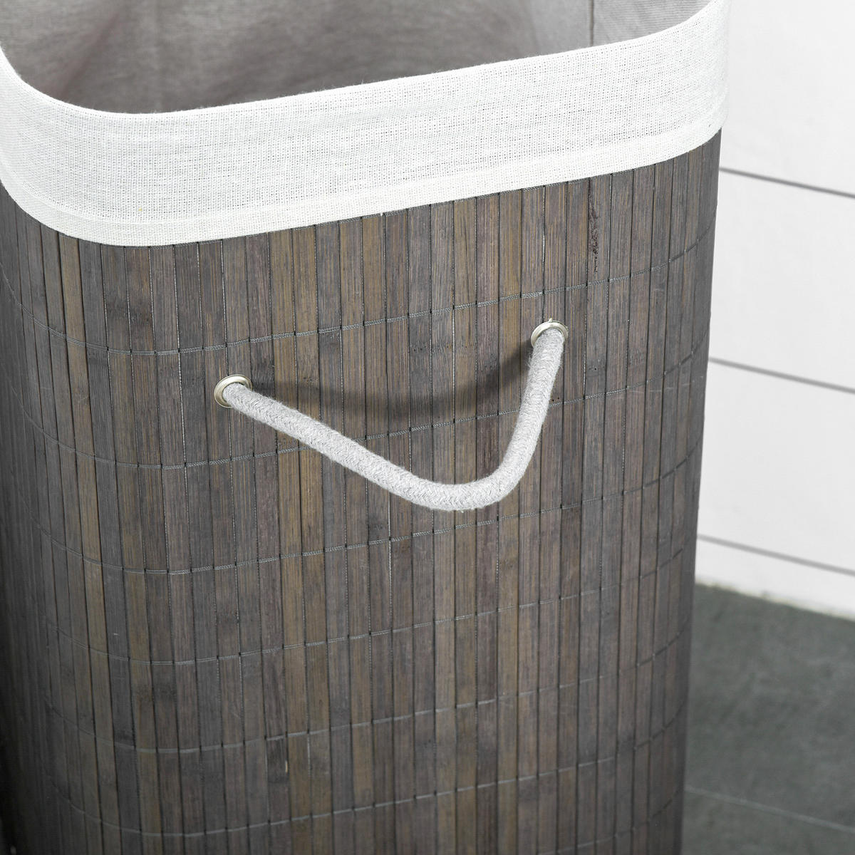 WÄSCHEKORB DE-09437 mit Griffen und waschbarem Wäschesack Grau - Grau, Naturmaterialien (43/61/32cm) - ComfortXL