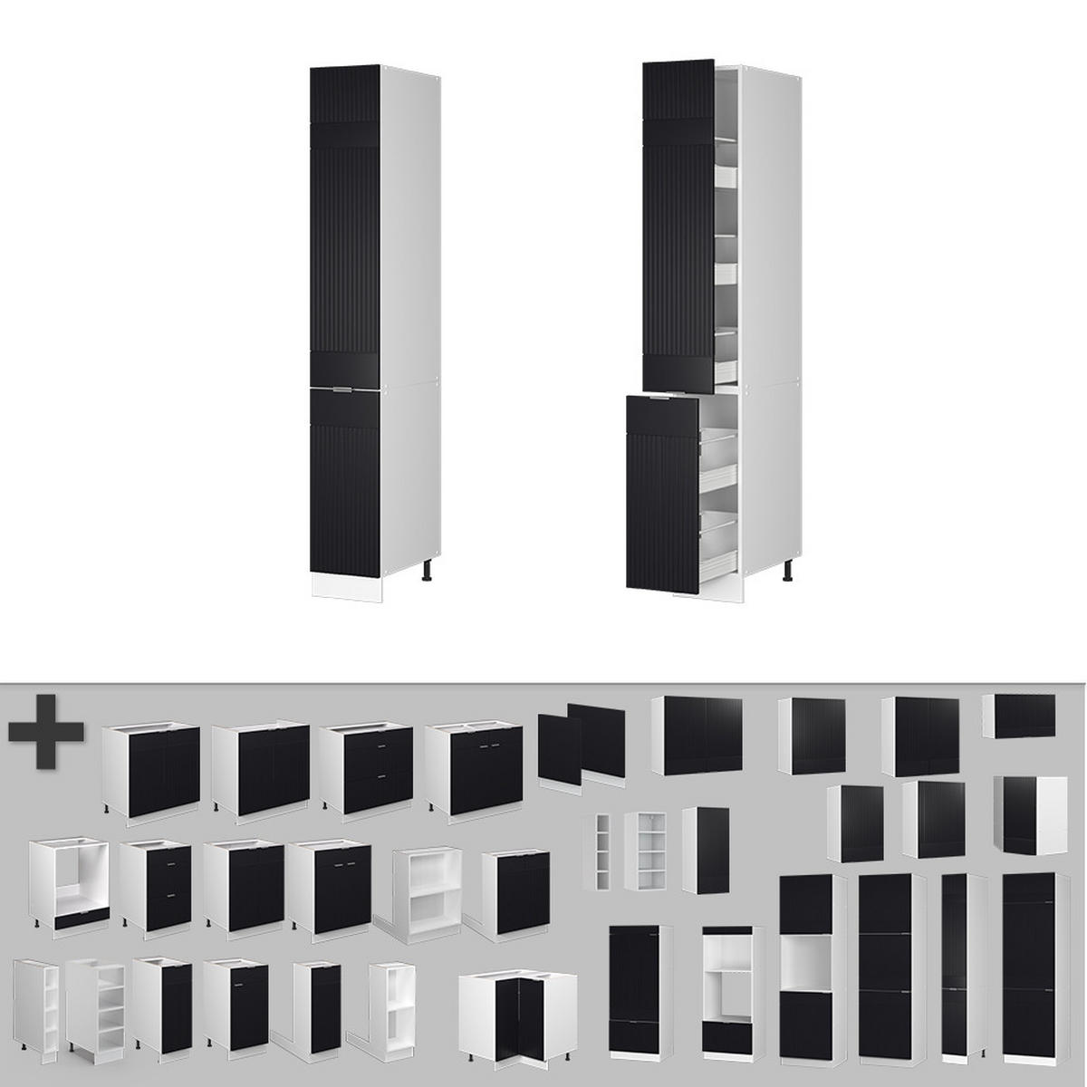 APOTHEKERSCHRANK Fame-Line, Schwarz gestreift, 30 cm - Schwarz/Weiß, Holzwerkstoff (30/206.8/58cm) - Vicco