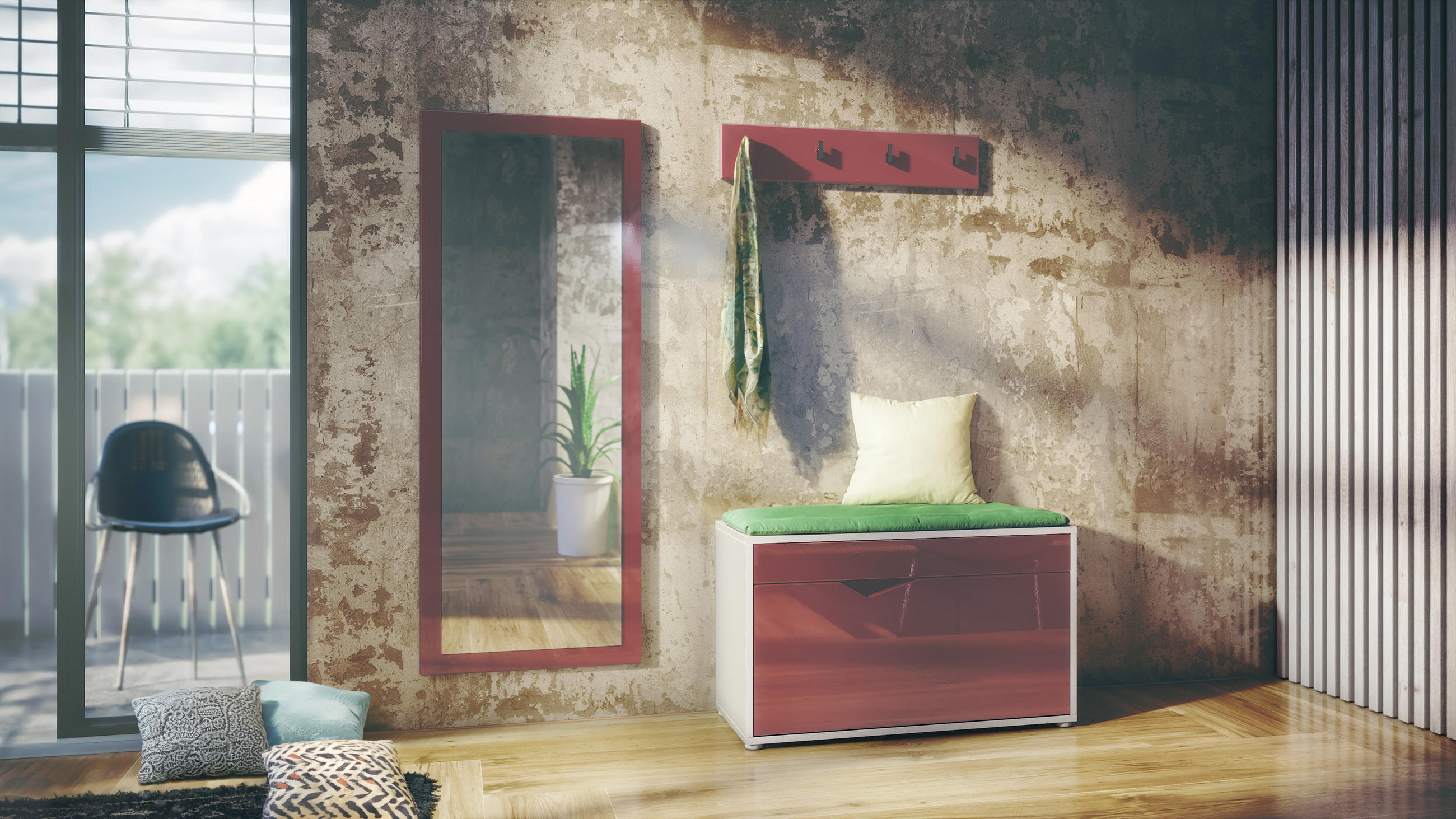 GARDEROBE Hanko Bordeaux Hochglanz - Bordeaux, Holzwerkstoff (160/190/33cm) - Vladon