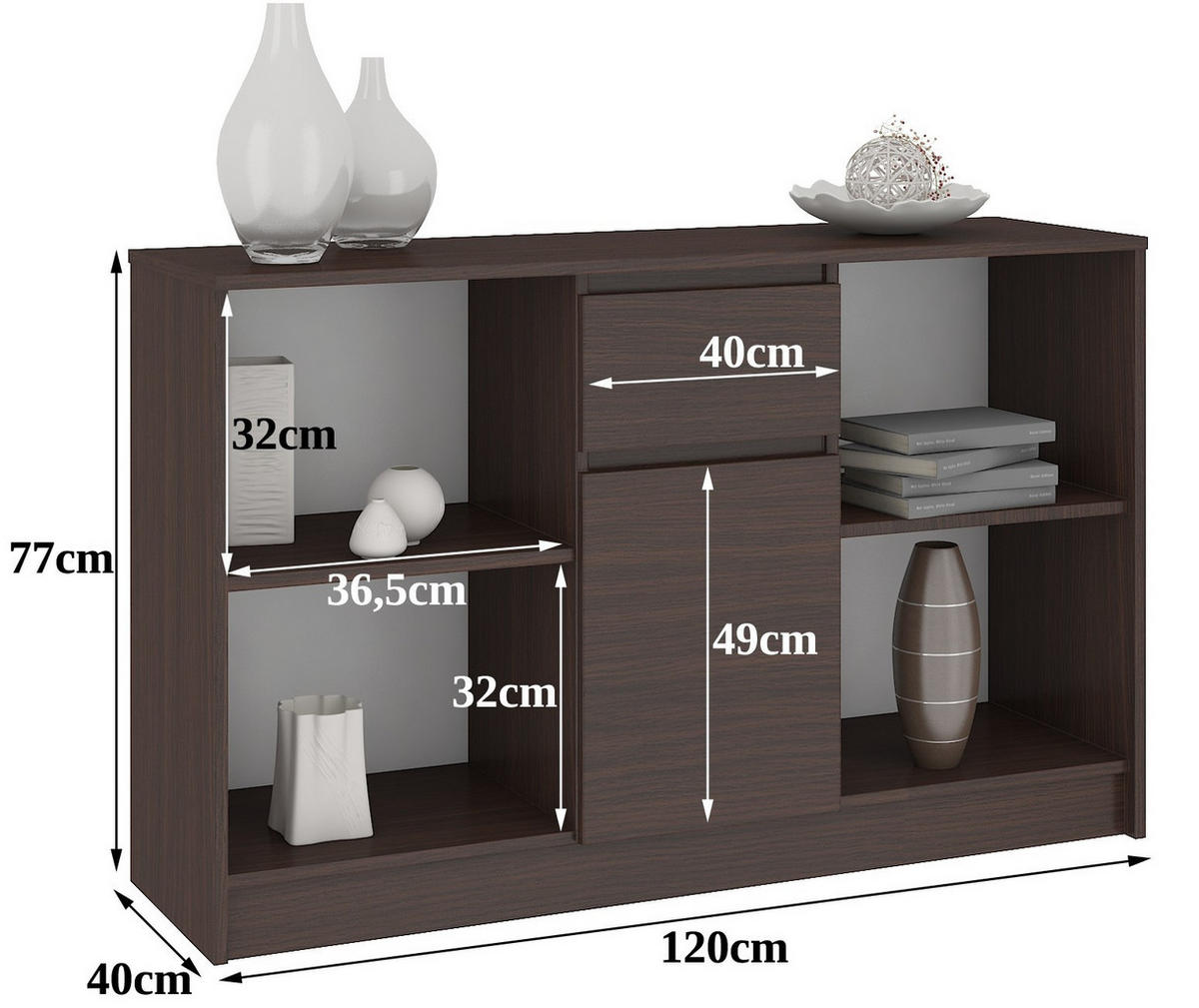 KOMMODE Dunkelbraun 77/120/40 - Dunkelbraun, Holzwerkstoff (120/77/40cm) - RAUMHIRSCH FURNITURE