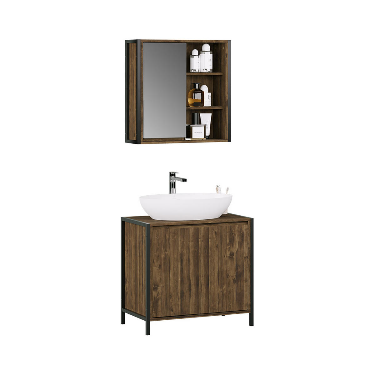 BADMÖBEL-SET Naola Eiche/Schwarz 2 Teile - Eichefarben/Schwarz, Holzwerkstoff (70/65/40cm) - Vicco