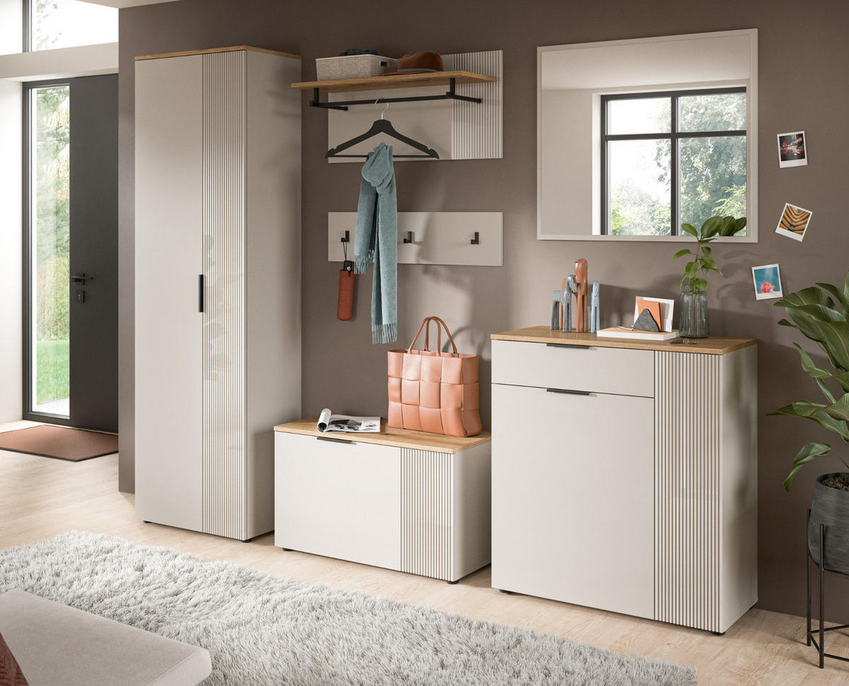 GARDEROBEN-SET 4-teilig Kaschmir Sand, Evoke Eiche, Flurmöbel 155 x 190 cm, Skid - Kaschmir/Eichefarben, Holzwerkstoff/Kunststoff (155/190/36cm) - Inn.Furn