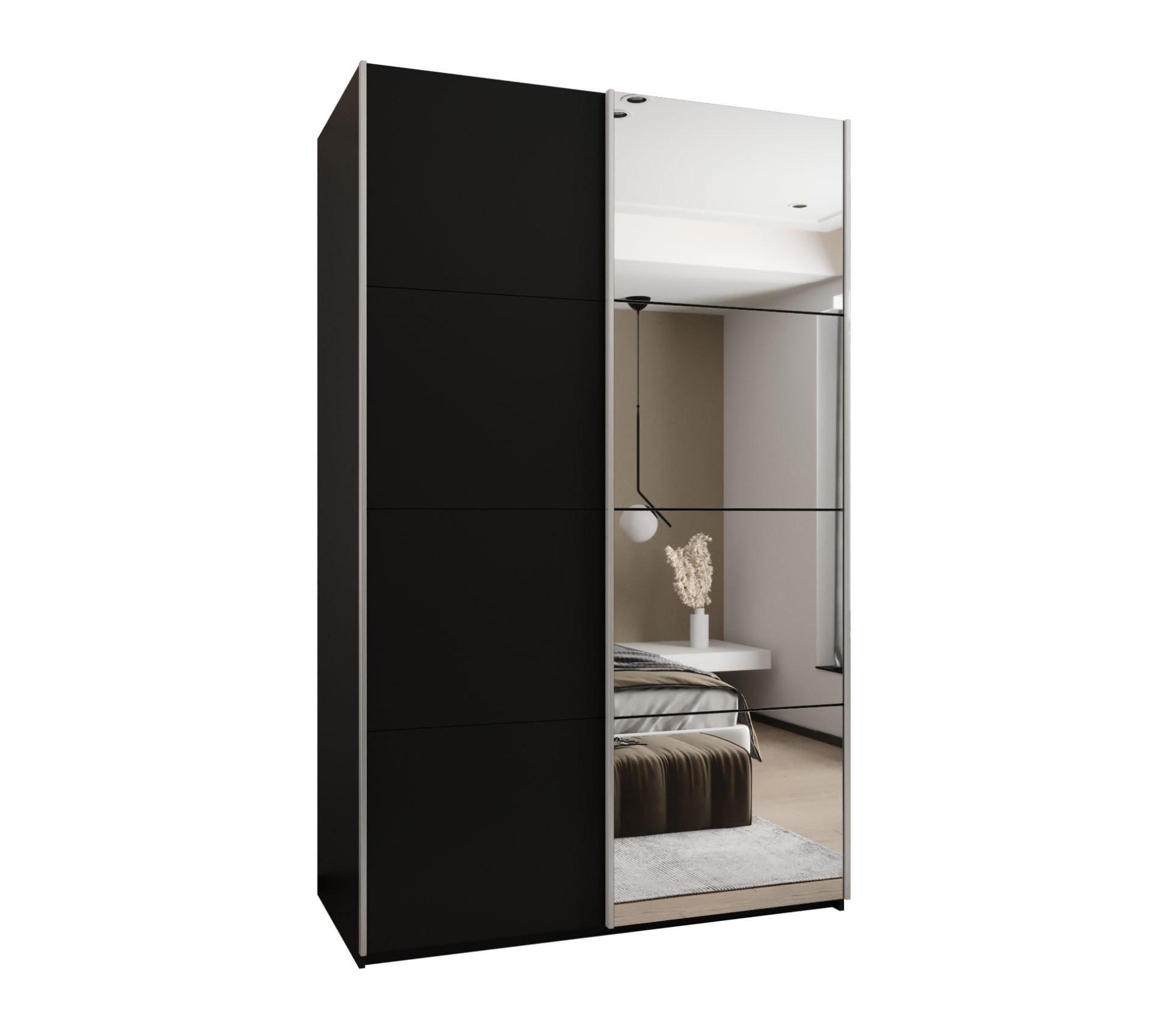 Abiks Möbel Schwebetürenschrank Schwarz, Schwarz, Silber 150x245x64 cm
