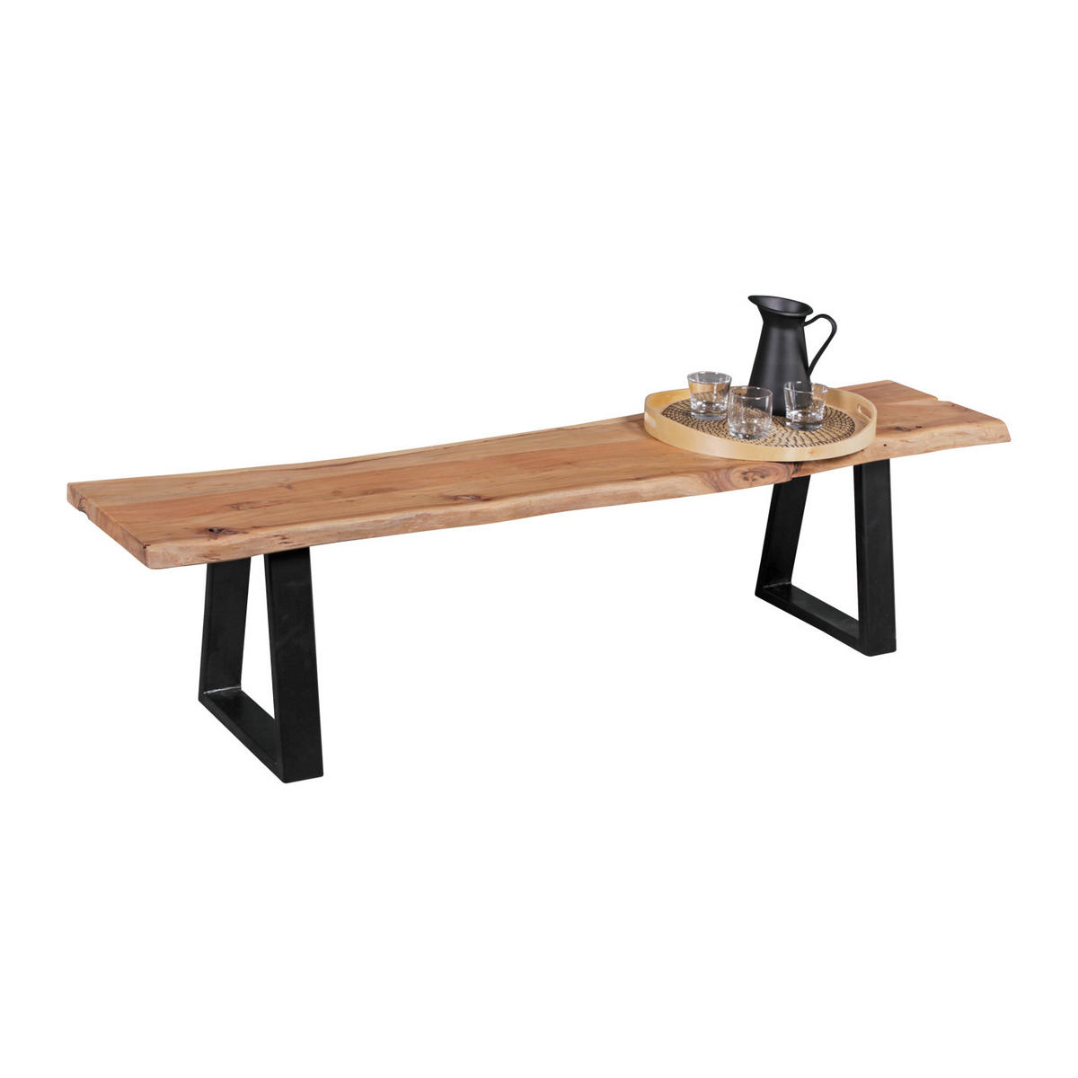 ESSZIMMERBANK Akazienholz Metall schwarze Füße, Beige 180x40x45 cm - Beige/Schwarz, Holz/Metall (180/45/40cm) - KADIMA DESIGN
