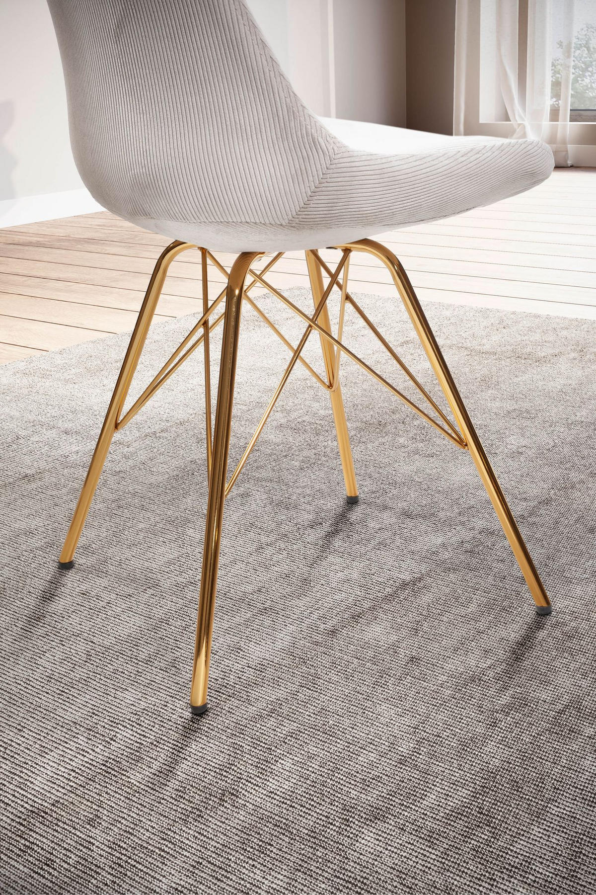ESSZIMMERSTUHL 2er Set Cordstoff mit Metallgestell Schalenform Skandinavisch gepolstert, Beige 48x58x85 cm - Beige/Goldfarben, Textil/Metall (48/85/58cm) - KADIMA DESIGN