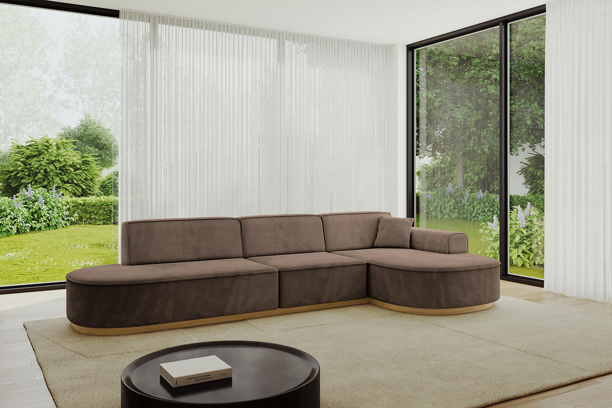 ECKSOFA Ottomane Rechts MARI-L2-v2 - 328x171x83 cm Braun Velours - Braun, Holzwerkstoff/Textil (171/328cm) - ALTDECOR