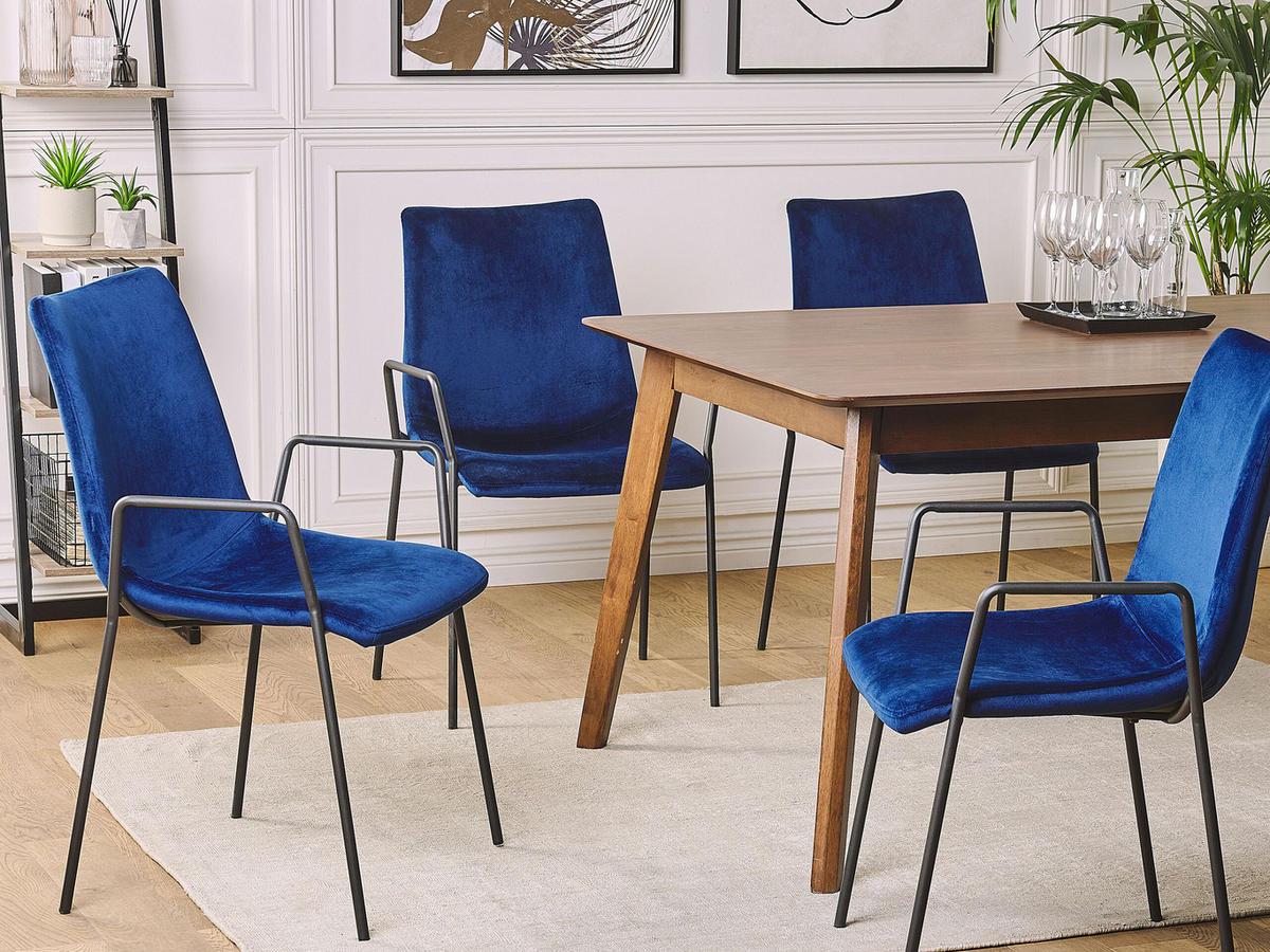 ESSZIMMERSTUHL 2er-Set Samtstoff Blau Jefferson - Blau, Textil/Metall (57/87/60cm) - Beliani