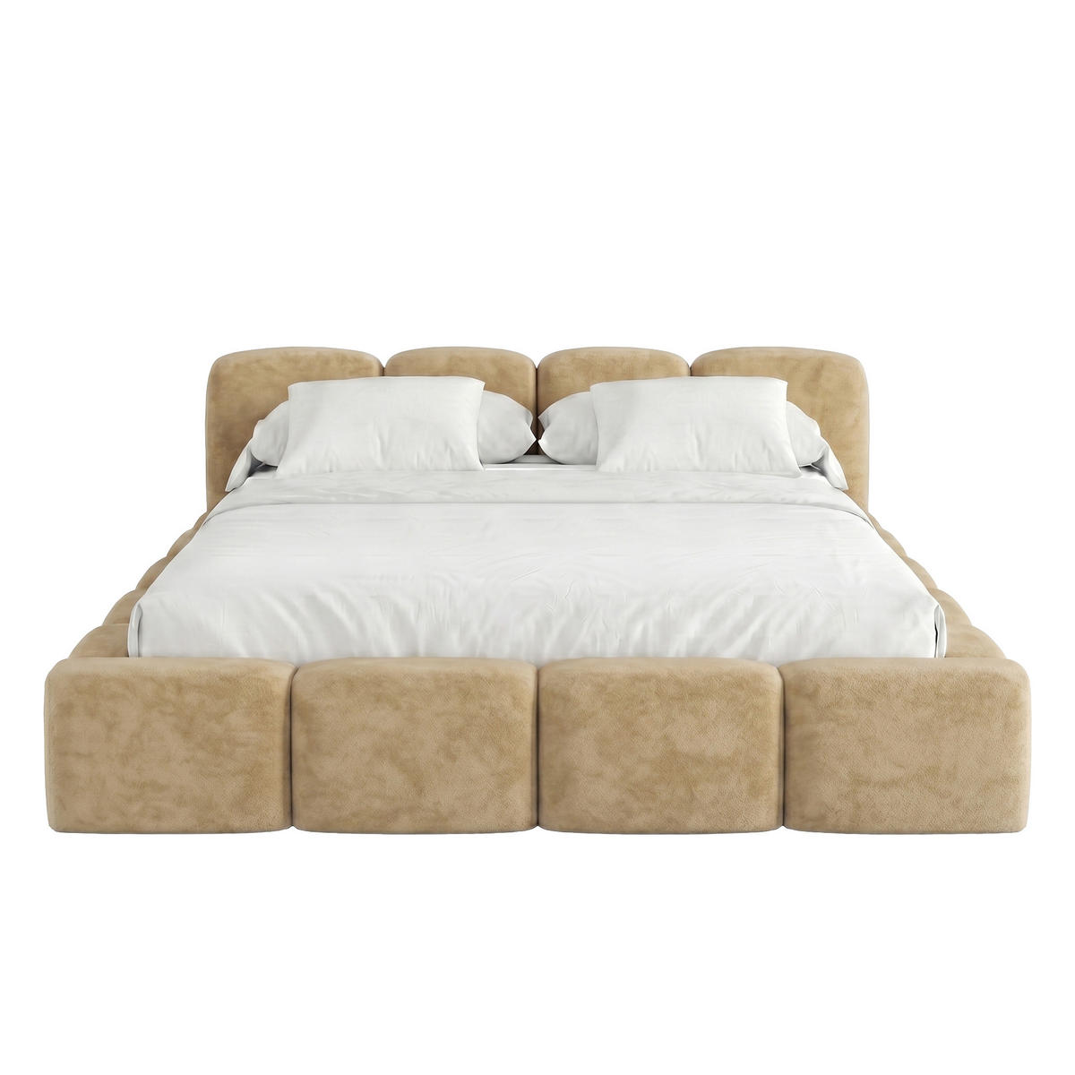 POLSTERBETT SUENO 140x200 cm in Beige, gepolstertes Kopfteil, Metalllattenrost, Bettkasten, Velour-Stoff - Beige/Naturfarben, Holz/Textil (140/200cm) - Muffo