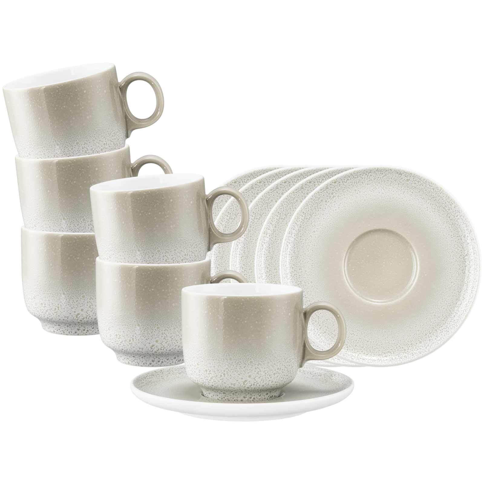 CAPPUCCINOTASSEN MIT UNTERTASSEN Sento Home Aura cream 300 ml 6er Set - Creme, Keramik (0.3L) - Seltmann Weiden