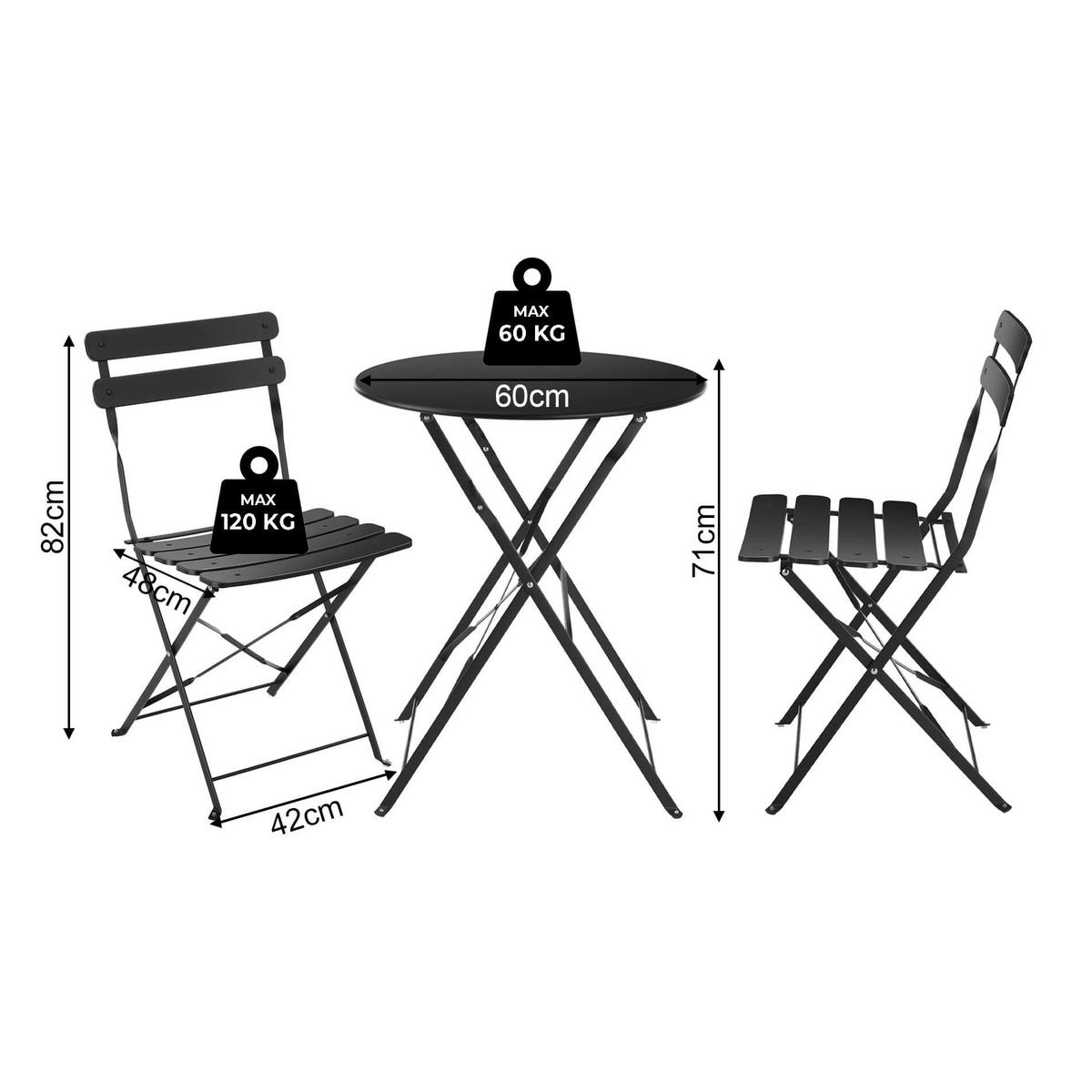 BALKONSET 3-teilig Schwarz - Schwarz, Metall - Mobili Rebecca