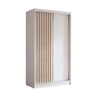 KLEIDERSCHRANK mit furnierten Schiebetüren und Aluminium-Leisten, LED-Beleuchtung - LABELO - 120 cm Weiß+Weiß+Artisan - Weiß/Eiche Artisan, Holzwerkstoff (120/216/61cm) - ALTDECOR