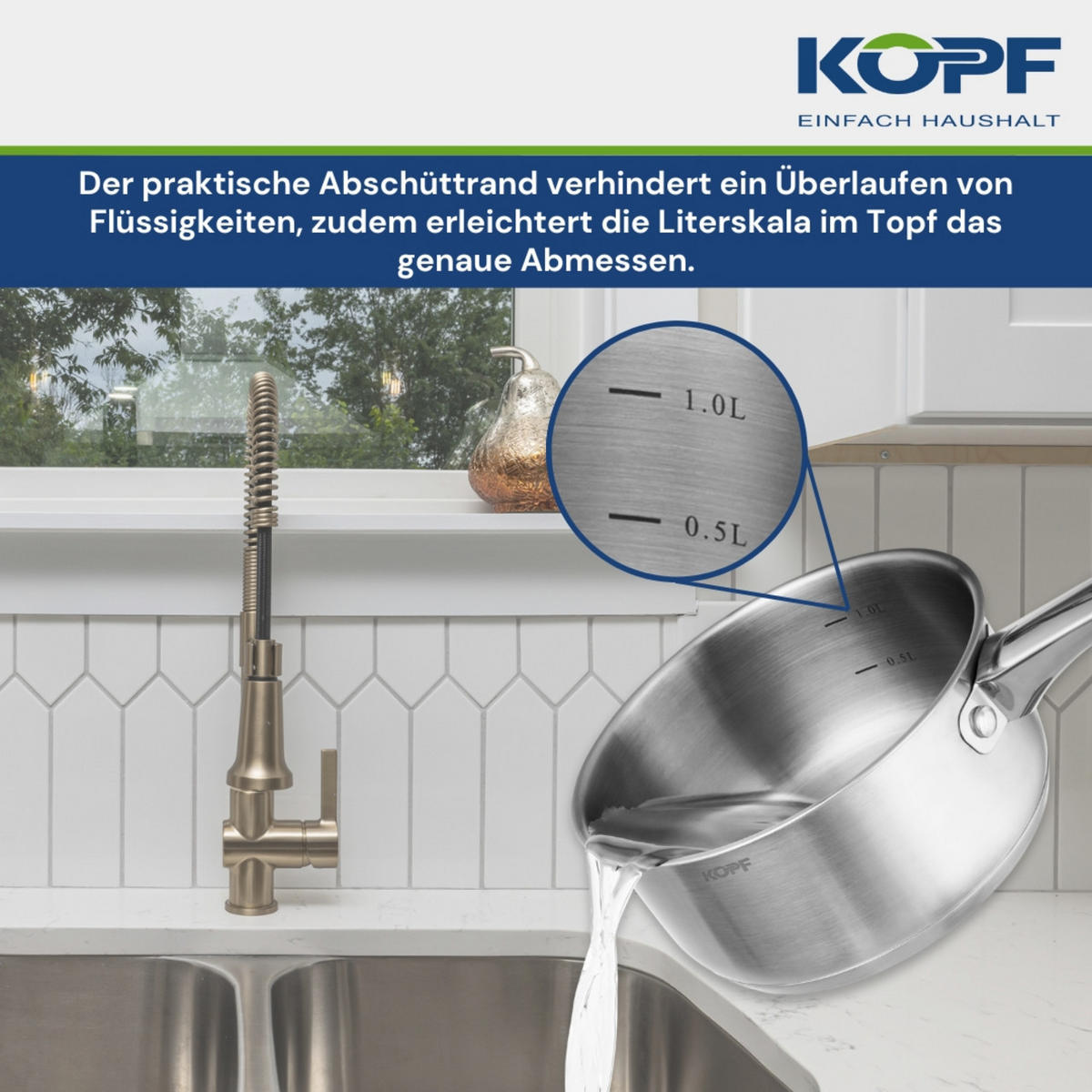 TOPFSET Clara, Edelstahl, Induktion, Literskala, 8-teilig - Edelstahlfarben, Metall - KOPF