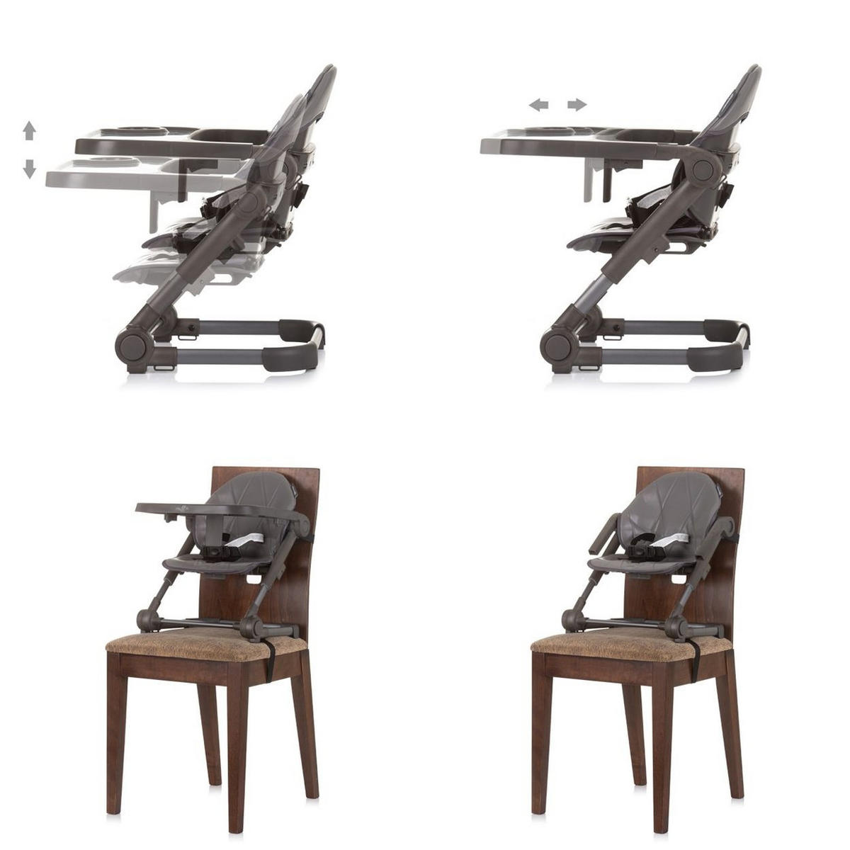 HOCHSTUHL Booster Muffin grau klappbar, Gurt, höhenerstellbar, Tablett - Grau, Kunststoff (30/35/30cm) - Chipolino