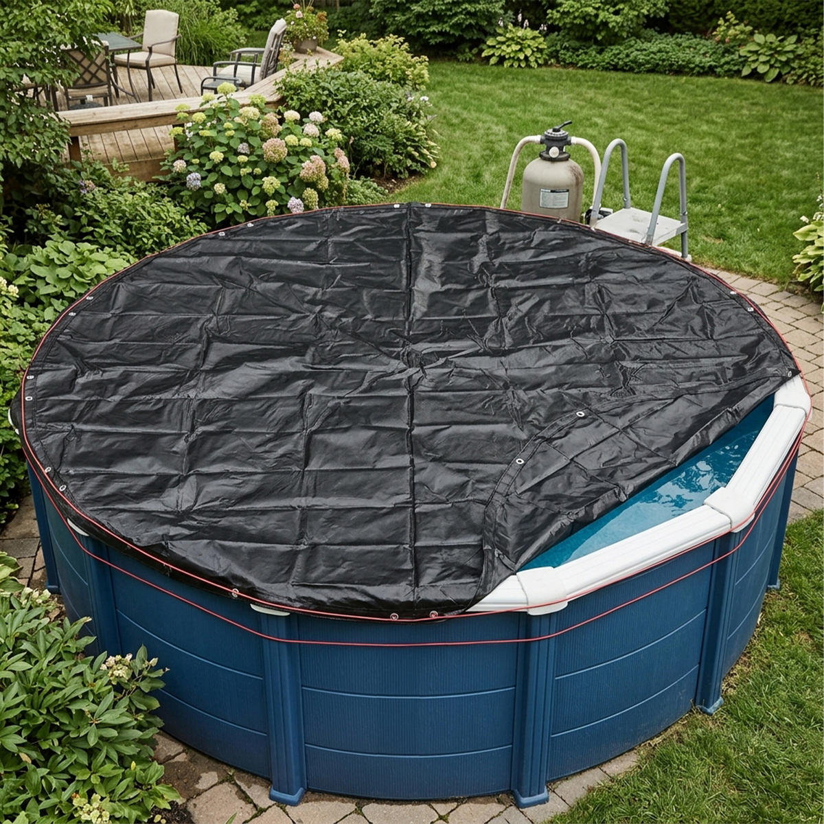 POOLABDECKUNG Schwarz rund Durchmesser 610 cm - Schwarz, Kunststoff/Metall (610/610cm) - Relaxdays