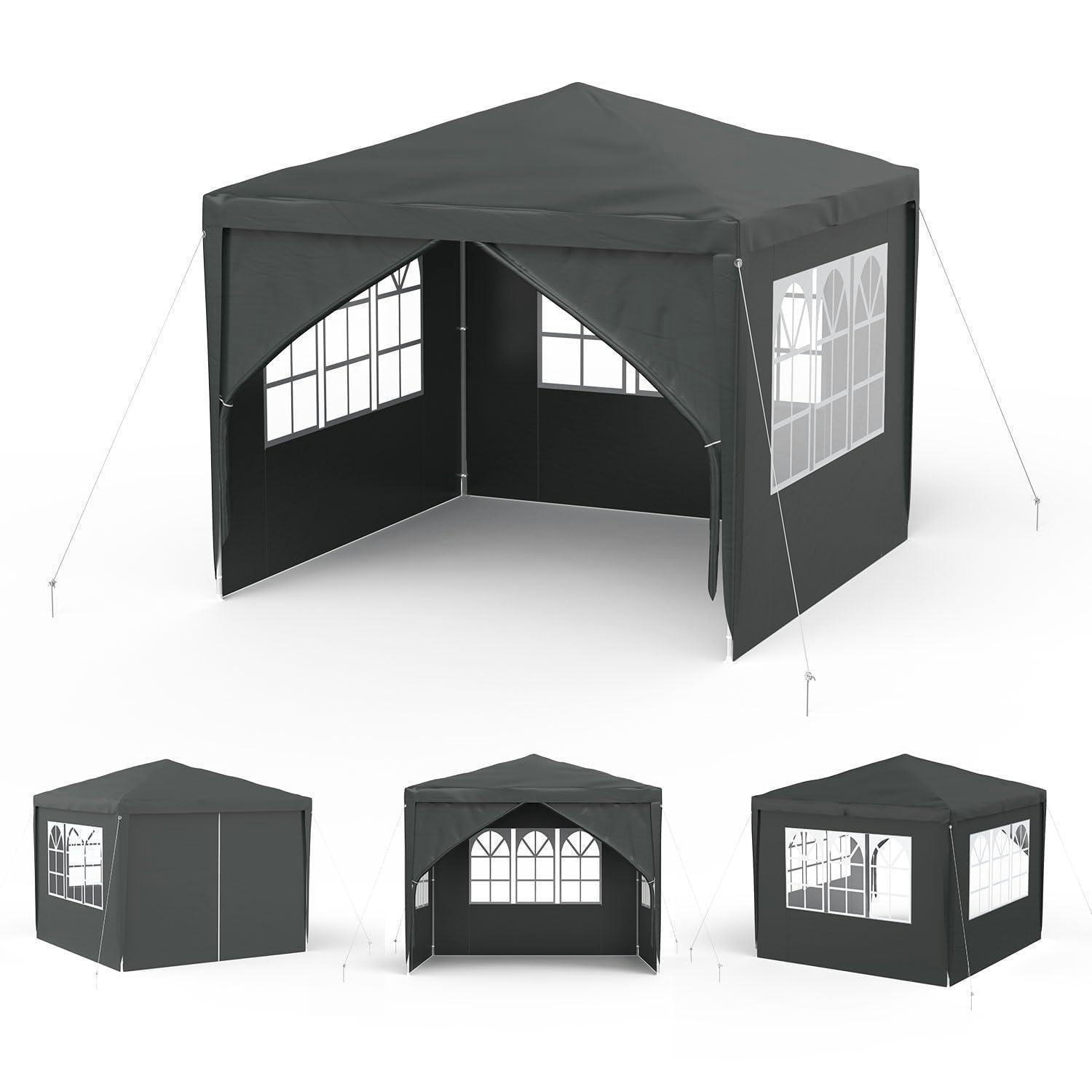 GARTENPAVILLON 300 x 300 cm Anthrazit Wasserdicht mit 4 Seitenwänden - Anthrazit, Textil (300/260/300cm)
