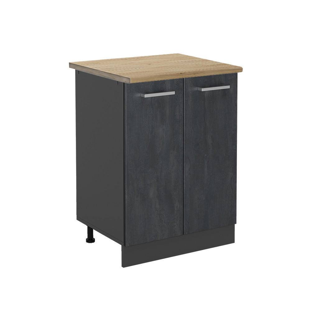 KÜCHENUNTERSCHRANK R-Line Schwarz Beton/Anthrazit 60 cm AP Eiche - Anthrazit/Schwarz, Holzwerkstoff (60/81.6/60cm) - Vicco