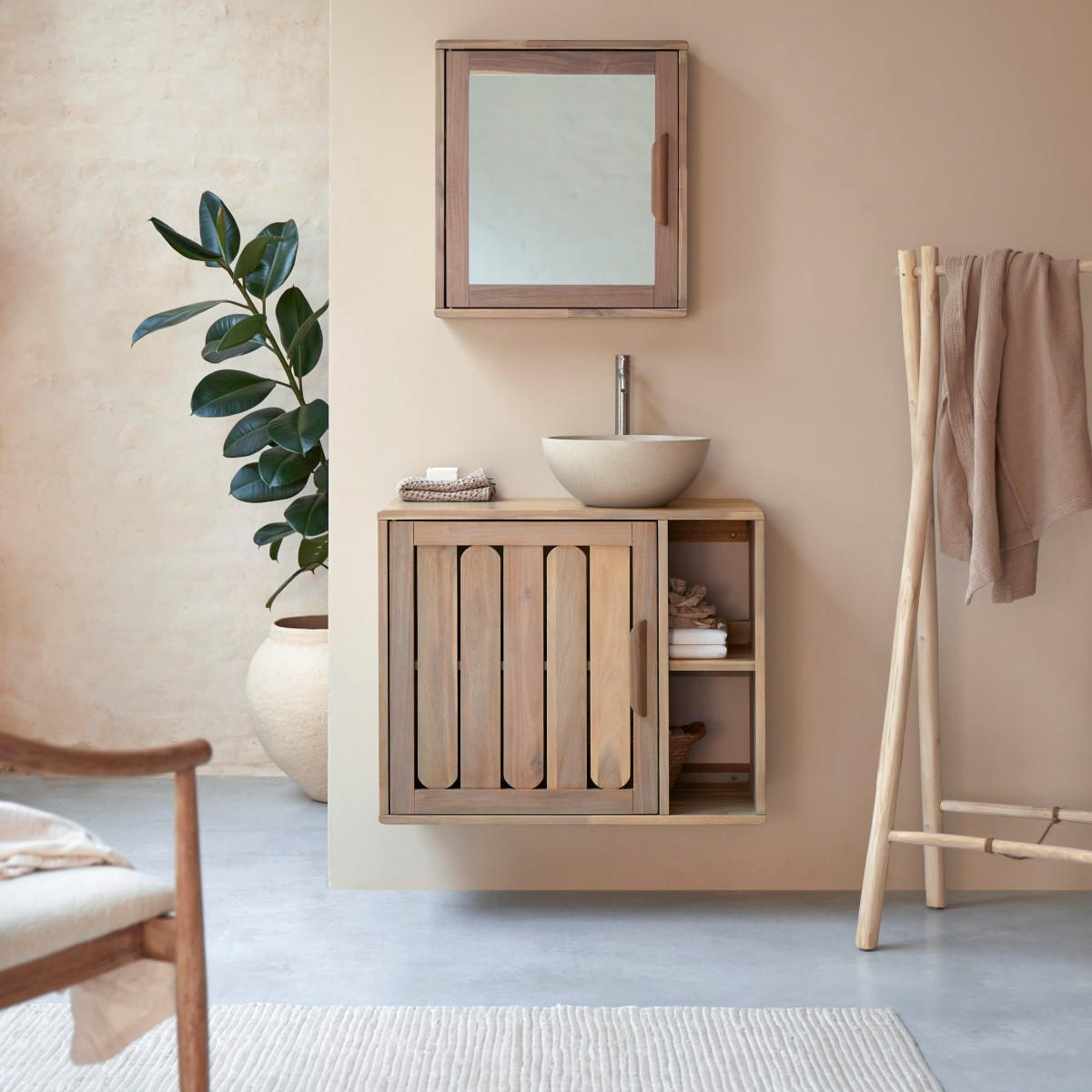 BADEZIMMERMÖBEL Lila Natur aus Akazie - Naturfarben, Holz (80/65/40cm) - Tikamoon