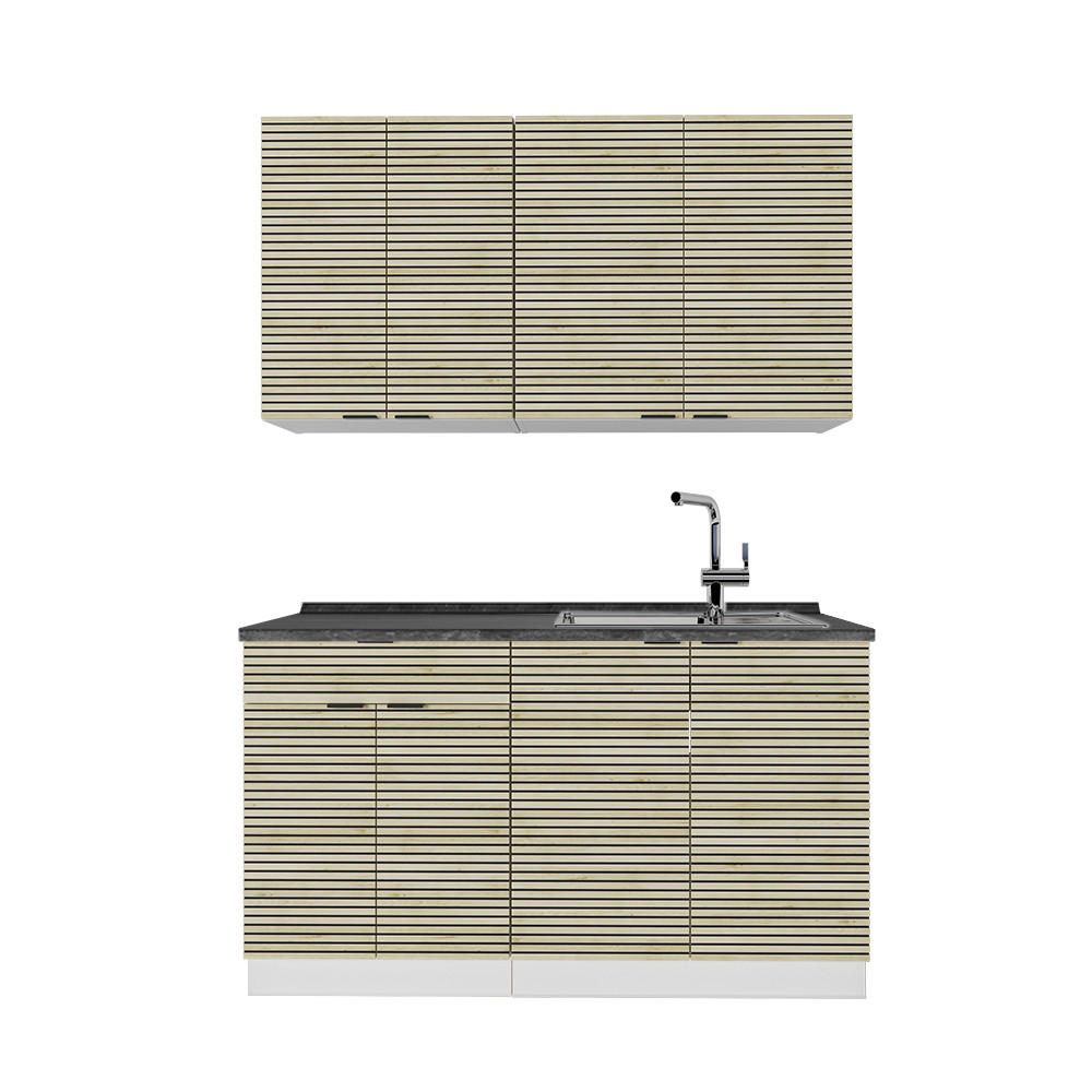 SINGLEKÜCHE Fame-Line Eiche Paneel/Weiß 140 cm , AP Anthrazit - Eichefarben/Weiß, Holzwerkstoff (140/81.6/60cm) - Vicco