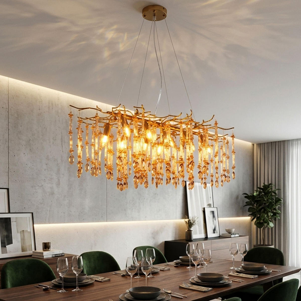KRONLEUCHTER Glaskristall 10 flammig - Goldfarben, Glas (100/60/120cm) - Globo Lighting