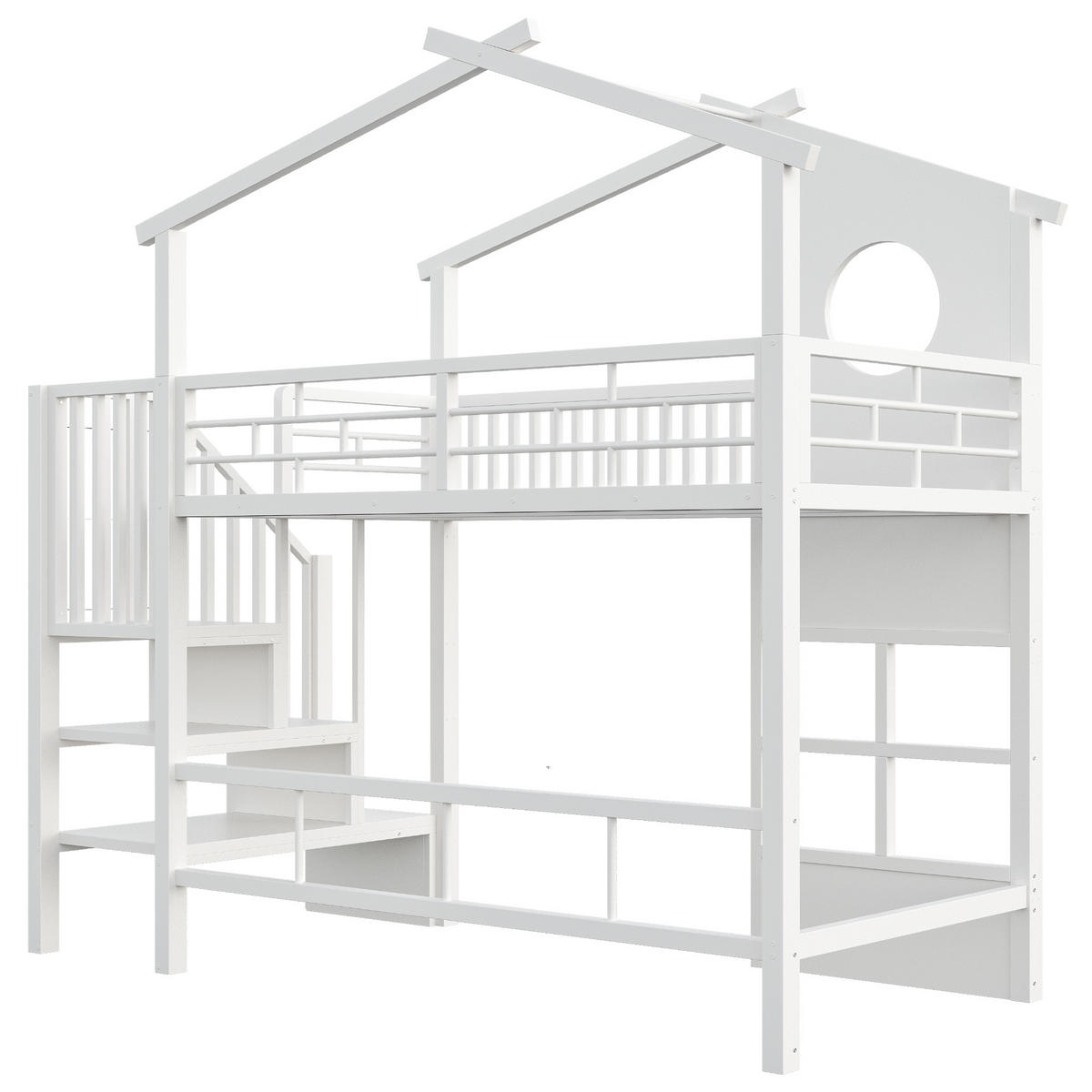 HOCHBETT 90/200 cm mit LED und Stauraumtreppe, DE-41612, in Weiß - Weiß, Metall (90/200cm) - ComfortXL