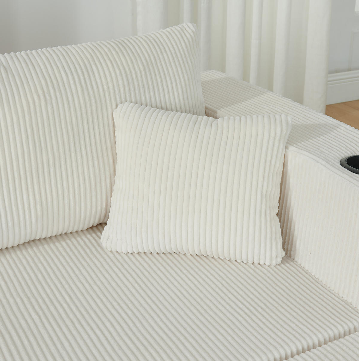 SOFA modulares Ecksofa 3-Sitzer Cord Beige mit 2 Ottomanen - Beige, Kunststoff (230/75/138cm) - IVMEU