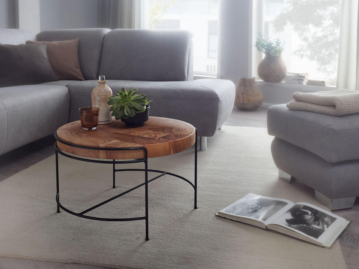 COUCHTISCH Industrial, Akazienholz Mattschwarz Metallgestell, 62x40x62 cm - Beige/Schwarz, Holz/Metall (62/62/40cm) - KADIMA DESIGN