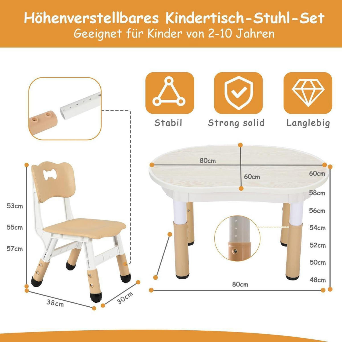 KINDERTISCH mit 2 Stühlen 3-teiliges Set höhenverstellbar Gelb - Multicolor, Kunststoff (60/60/80cm)