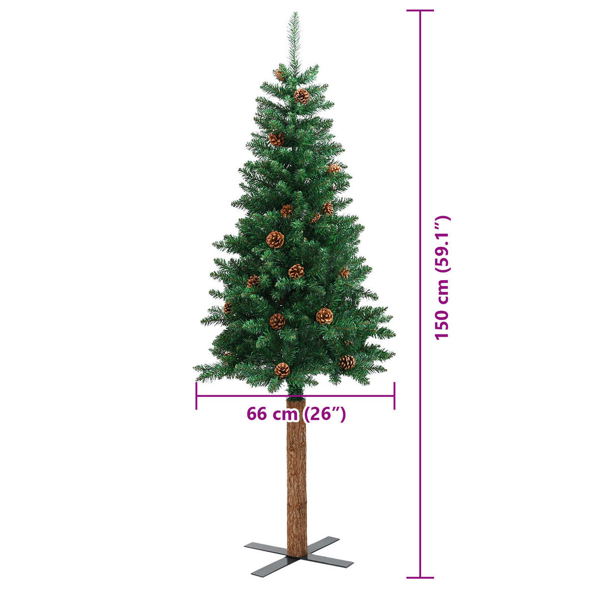 WEIHNACHTSBAUM Schlanker Haltbar 66/66/150 cm Grün PVC - Rot/Grün, Kunststoff (150cm) - vidaXL