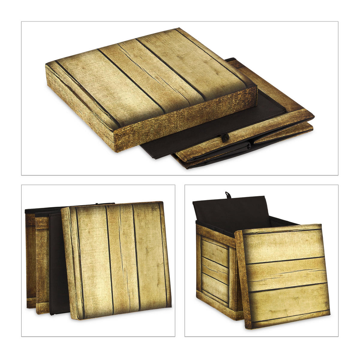 SITZHOCKER - Braun, Holzwerkstoff/Textil (37.5/38/37.5cm) - Relaxdays
