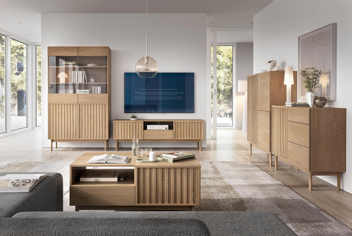 VITRINE Santarco 2T Eiche Cremona 106/183/37 cm –mit 2-türigen Glastüren - Eichefarben, Holz/Holzwerkstoff (106/183/37cm) - AX Living
