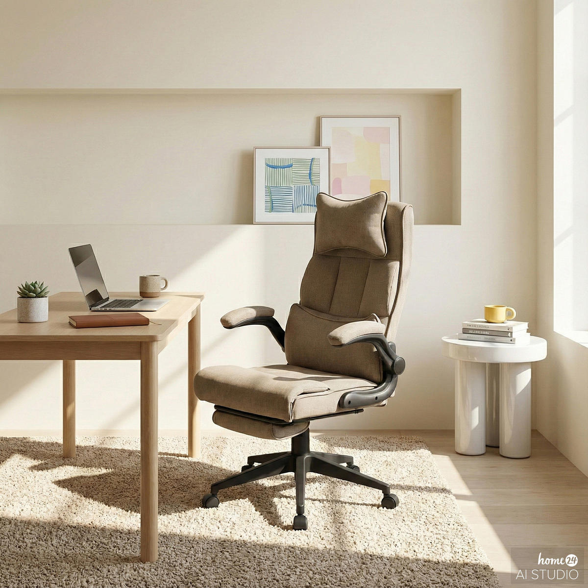 BÜRODREHSTUHL mit Fußablage - Webstoff / Eisen - Schwarz/Braun, Textil/Metall (68/100/71cm) - home24