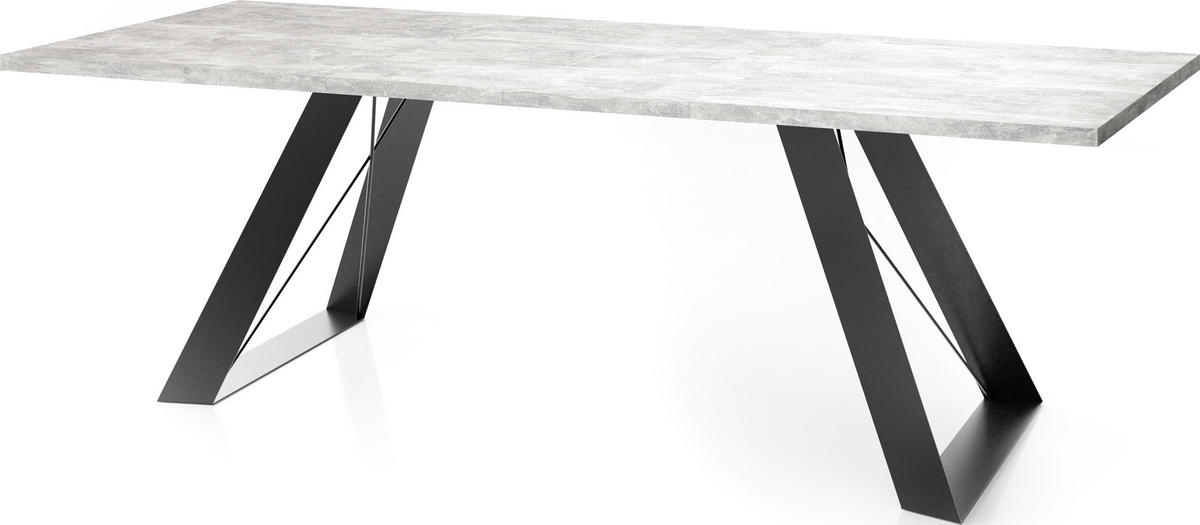 ESSTISCH Colter rechteckig ausziehbar, Grauer Beton 160-260/90/76 cm - Hellgrau/Schwarz, Holzwerkstoff/Metall (160/90/76cm) - WFL GROUP