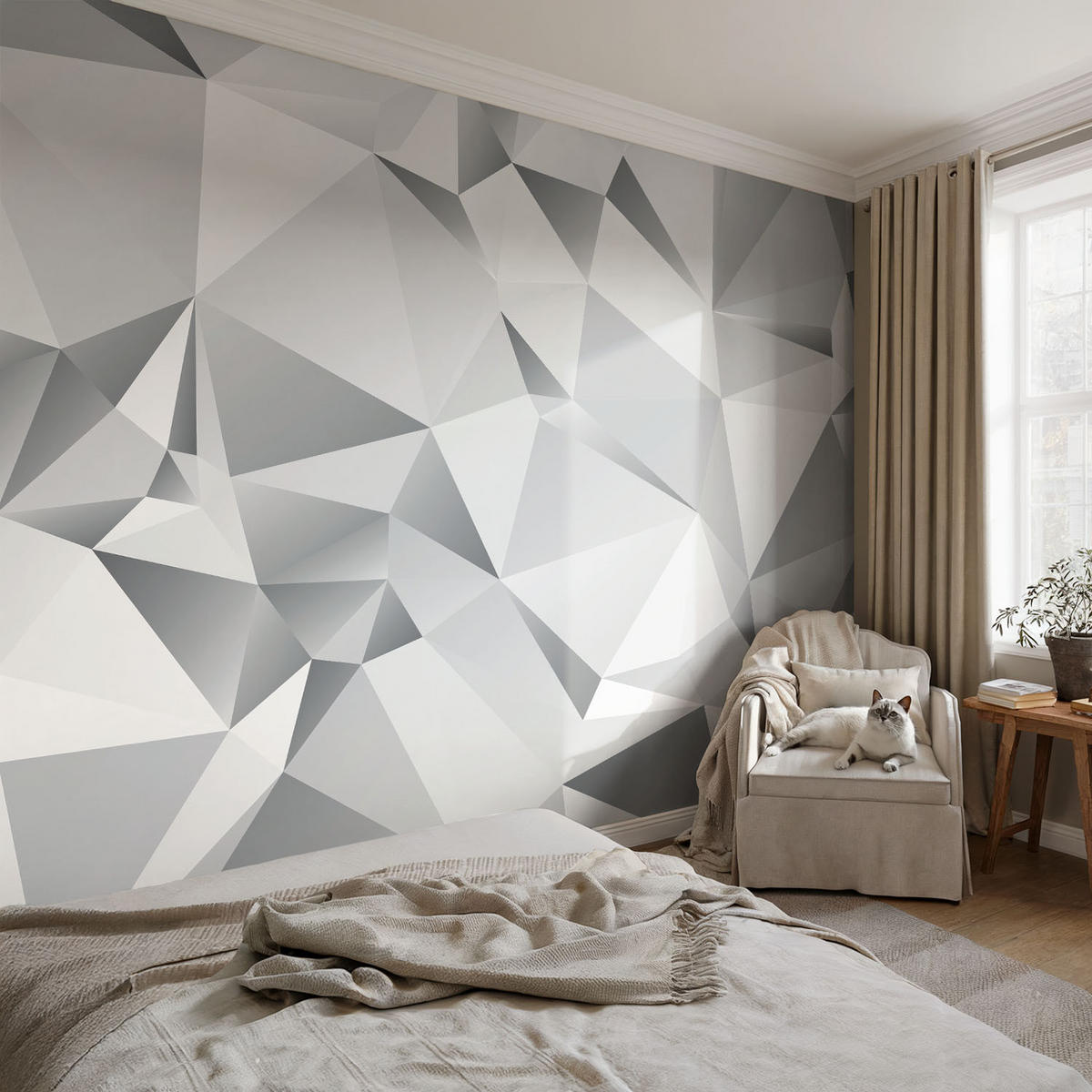 FOTOTAPETE 104x70 cm - Abstrakte Geometrie - Weiß, Textil (104/70cm) - Wallfluent