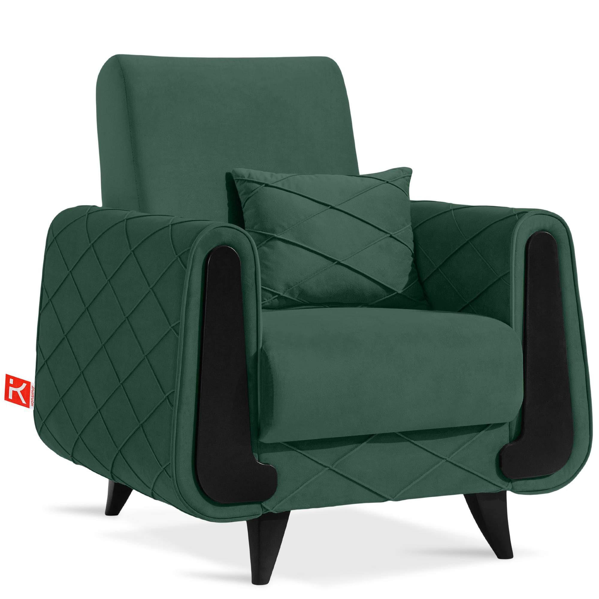 SESSEL GUSTAVO III Velours, Dunkelgrün - Dunkelgrün, Holz/Holzwerkstoff (83/95/92cm) - KONSIMO®