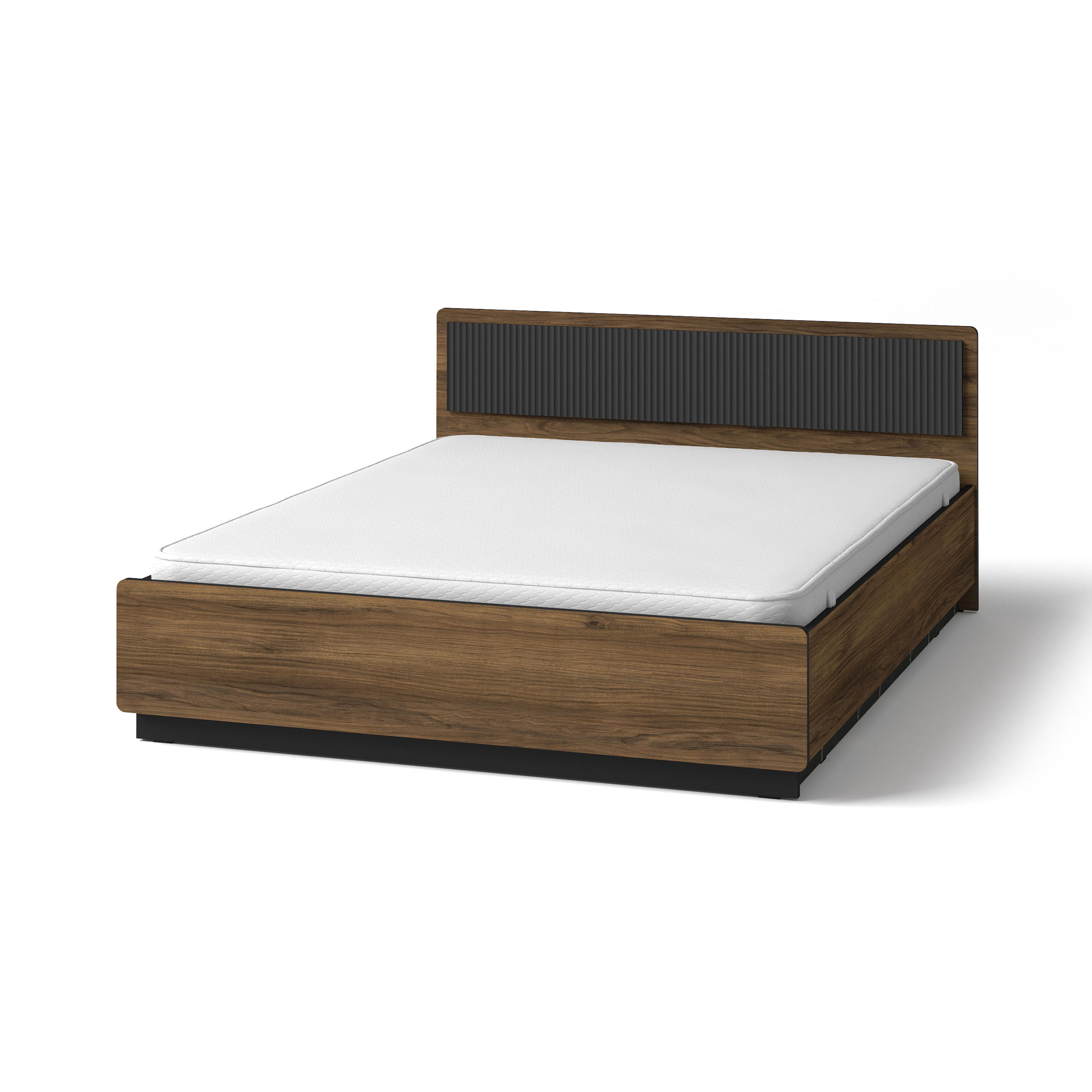 BETT Piano, Doppelbett 160×200, Mattschwarz + Warmia-Nussbaum - Dunkelbraun/Schwarz, Holzwerkstoff (160/200cm) - Beautysofa