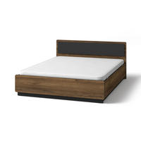 BETT Piano, Doppelbett 160×200, Mattschwarz + Warmia-Nussbaum - Dunkelbraun/Schwarz, Holzwerkstoff (160/200cm) - Beautysofa