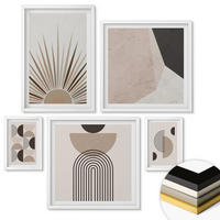 WANDBILDER 5er-Set - 50x50 cm & 20x30 cm & 40x60 cm Weißer Rahmen - Abstrakte beige und braune Formen - Weiß, Kunststoff (40/60cm) - ArtPrintCave