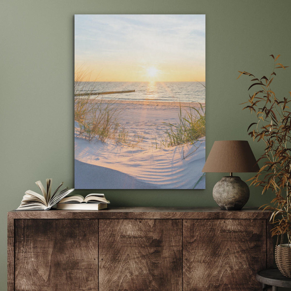 AKUSTIKPANEEL Strand - Sonne - Düne - Gras - Sand - Horizont 60x80 cm - Hellblau, Textil (60/0.9/80cm) - MuchoWow