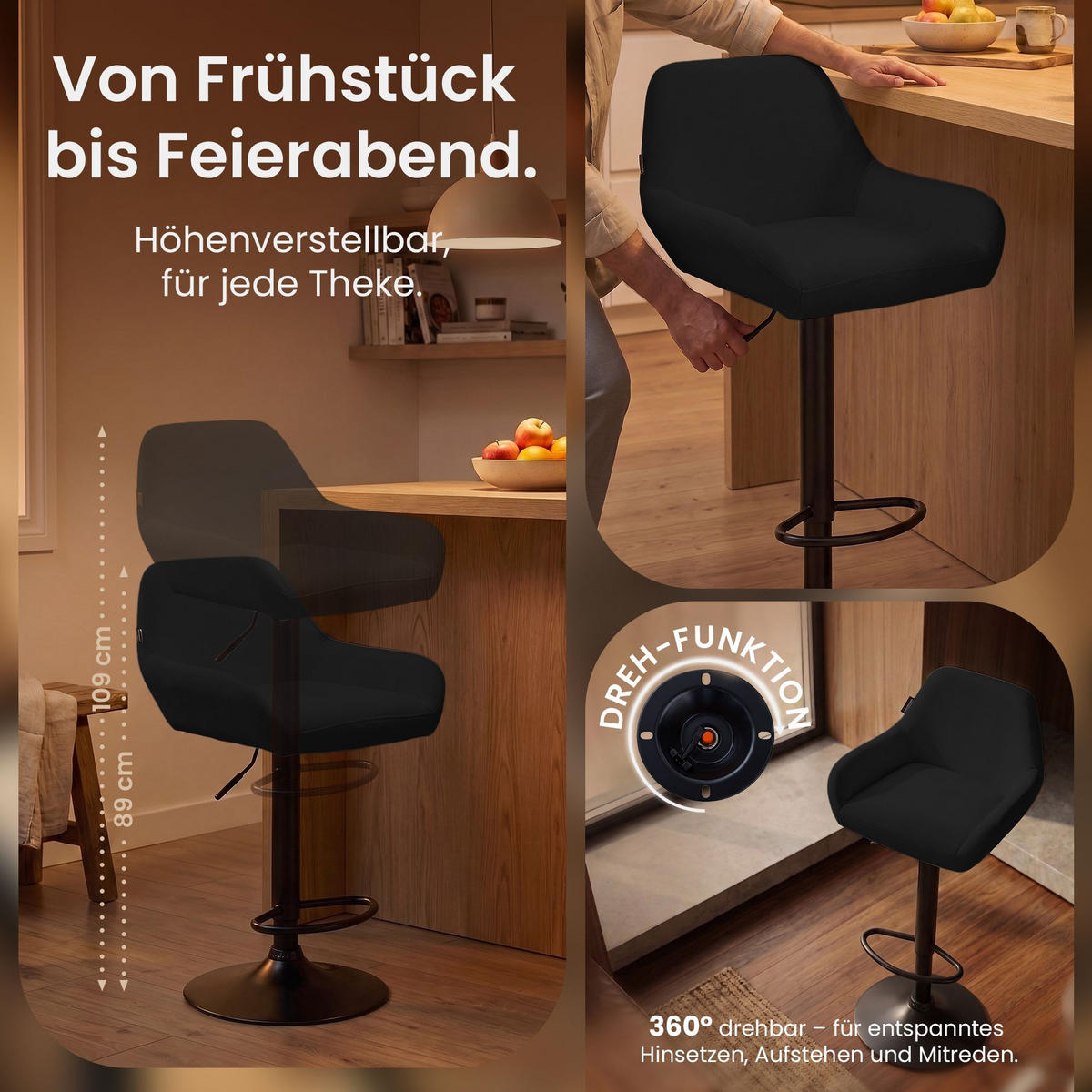 BARHOCKER 2 Stoff Schwarz - Schwarz, Textil/Metall (51/89/52cm) - CLP