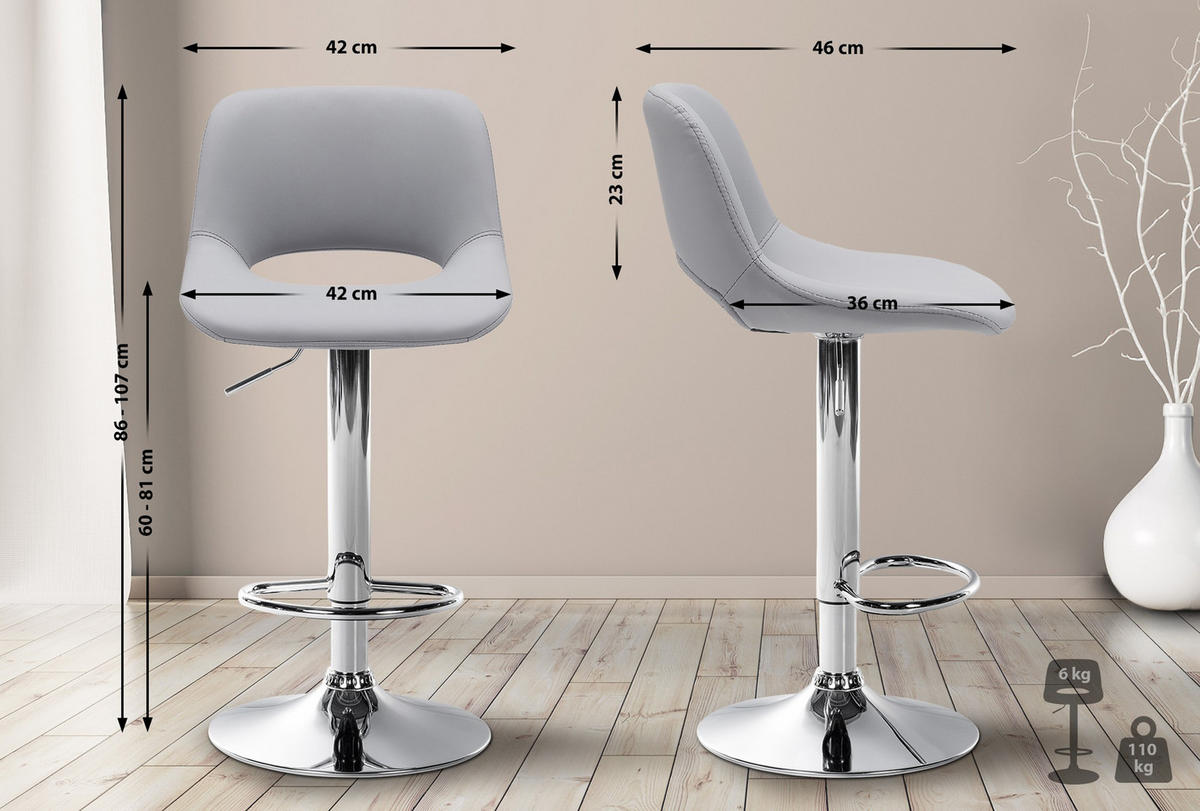 BARHOCKER Campus Kunstleder chrom grau - Chromfarben/Grau, Kunststoff/Metall (42/107/46cm) - TPFLiving